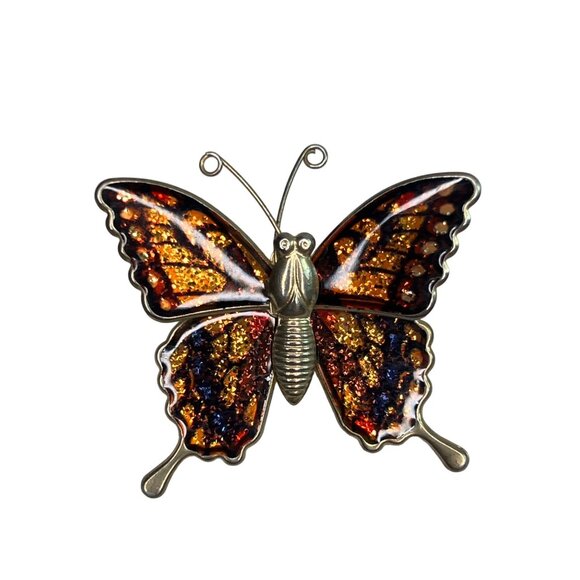 Vintage Butterfly Brooch Pins Set Enamel & Metal Made In Taiwan 2 Inches - Picture 2 of 7
